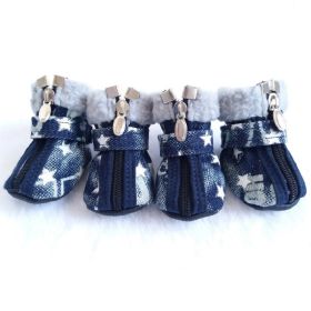 Pet Booties Set, 4 PCS Warm Winter Snow Stylish Shoes, Skid-Proof Anti Slip Sole Paw Protector with Zipper Star Design (Color: White, size: L)