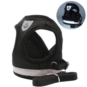 dog Harnesses and dog leash set; Pet Chest Strap Vest Dog Towing Rope Reflective Breathable Dog Rope Pet Supplies Wholesale (colour: Black, Specification (L * W): M)