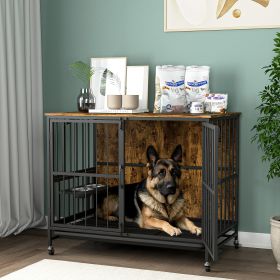 Modern Kennel Dogs room up to 80 LB, Dog crate furniture with Multi-Purpose Rremovable Ttray, Double-Door Dog House, lift Panel, 360 Degree Rotation - (Color: Antique brown)